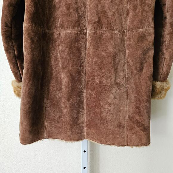 LNR La Nouvelle Rennaissance Penny Lane Brown Suede Faux Fur Button Coat Sz M - Picture 12 of 16
